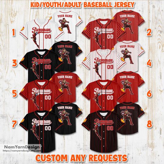 Personalized Marvel Avengers Iron Man Baseball Jersey, Custom Name & Number Iron Man Jersey Baseball, Gift for Kids, Gift For Baseball Fans