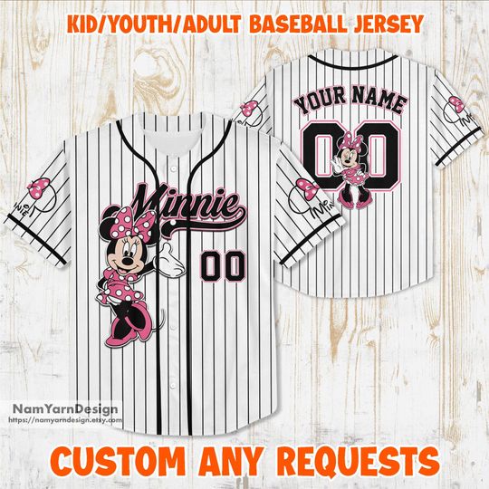 Discover Custom Minnie Mouse Baseball Jersey Team, Personalized Minnie Jersey, Baseball Jersey Team Outfit, Gift for Kids, Matching Family Shirt