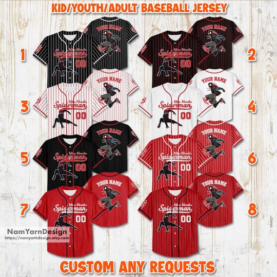 Personalized Disney Spiderman Spiderverse Miles Morales Black Simple Jersey Baseball, Spidey Baseball Jersey, SpiderMan Birthday Gift
