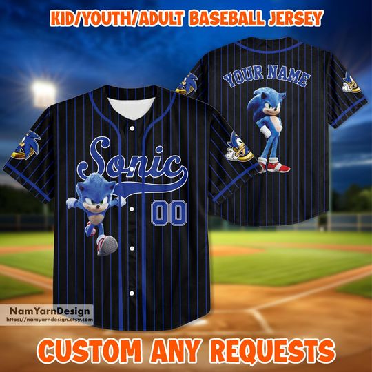 Personalized Sonic The Hedgehog Baseball Jersey , Custom Name & Number Kid Youth Adult Baseball Jersey, Custom Sonic Birthday Jersey