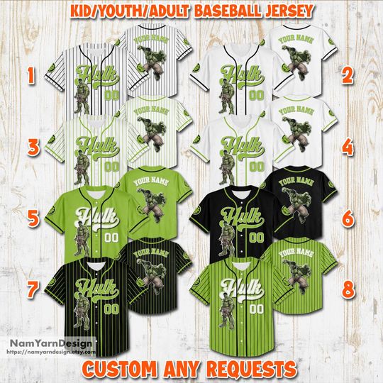 Custom Marvel Hulk Collection Baseball Jersey, Hulk Superhero Kids Jersey, Personalized Hulk Baseball Jersey, Superhero Matching Group Shirt