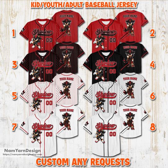 Customized Shadow The Hedgehog Dark Stripe Baseball Jersey, Personalized Name And Number Sonic 3 Movie Jersey, Sonic Baseball Jersey