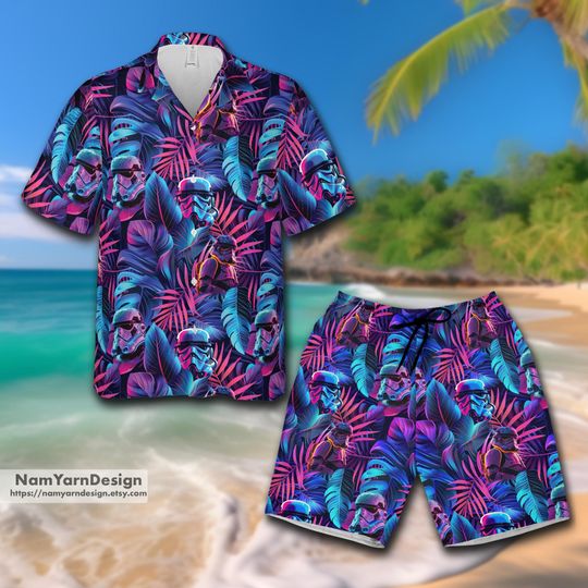 Star Wars Colorful Tropical Stormtrooper Hawaii Shirt, Star Wars Button Up Shirt, Aloha Hawaiian Shirt, Disney Hawaii Shorts