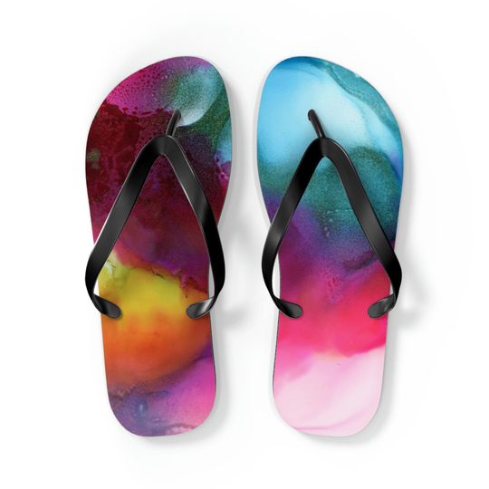 Watercolor Wave Flip Flops