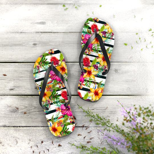 Tropical Flowers Flip Flops, Flowers Slippers, Flowers Thongs