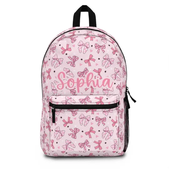 Personalized Backpack Pink Bow preppy, Back to school girls bag Kids toddler