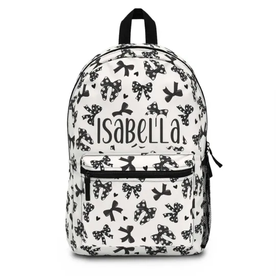 Personalized Backpack Black Bow preppy, Back to school girls bag Kids toddler