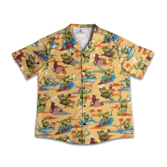 Teenage Mutant Ninja Turtles Hawaiian Camp Shirt Mens Summer Beach Aloha