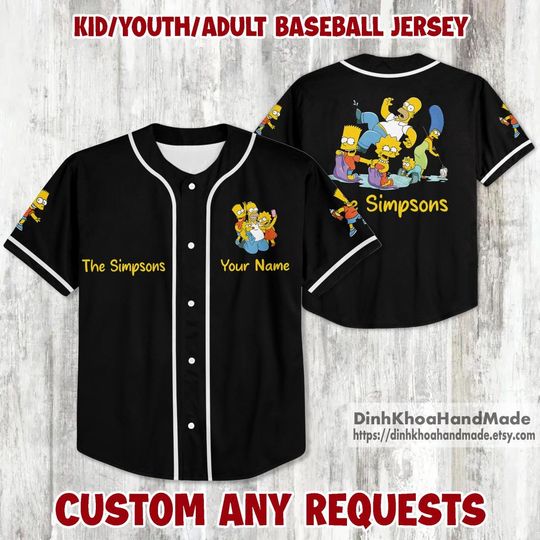 Personalized The Simpsons Baseball Shirt, Custom Simpsons Jersey, Homer Simpson Jersey, Bart Simpson Shirt, Simpson Family Baseball Jersey