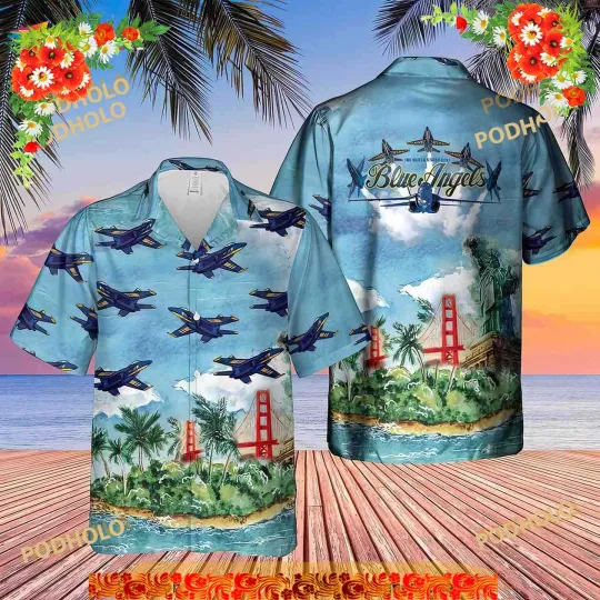 US Navy Blue Angels Hawaiian Shirt, Summer Beach Shirt, Hawaii Shirt