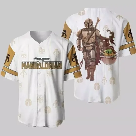 Star Wars Mandalorian White Brown Pattern Father's Day 3D BASEBALL JERSEY SHIRT