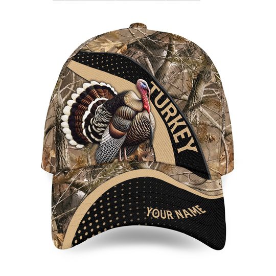 Custom Name Personalized Turkey Hunting Hat  Camo Trucker Cap  3D Printed Wild Turkey Hat for Men  Adjustable Outdoor Hunting Gift