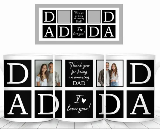 Dad Photo Mug Wrap Sublimation  , 11oz and 15oz Mug Wrap Template, Dad Photo Grid Mug,  , Love You Dad Photo Mug