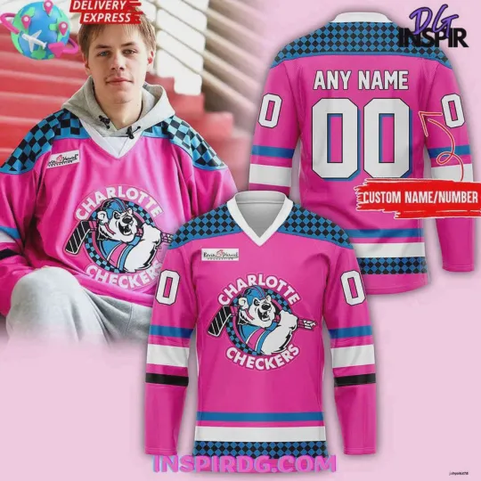 Discover Personalized Charlotte Checkers Hockey Shirt Neon Night 2025