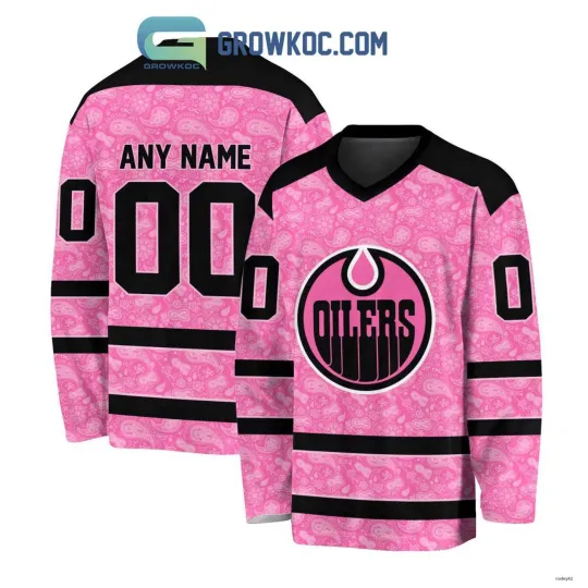 Discover Personalized Edmonton Oilers Hockey Shirt Special Pink Breast Cancer Unisex Fit