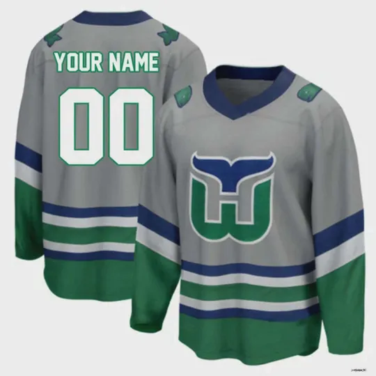Men's Hartford Whalers Hockey Shirt Grey Team Classic Hockey
