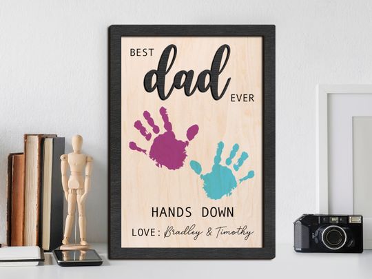 Best Dad Ever Hands Down, Fathers Day Gift from Kids, Dad Wood Sign, Best Dad Handprint Sign, Gifts for Dad, Handmade Dad Birthday Gift