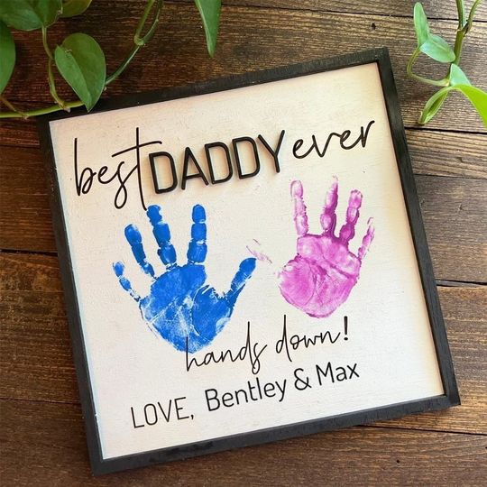 Discover Custom Father's Day Gift, Handprint Kid, Best Dad Ever, Hands Down Sign, DIY Handprint Sign, Perfect Present for Dad, Papa, Daddy, Grandpa