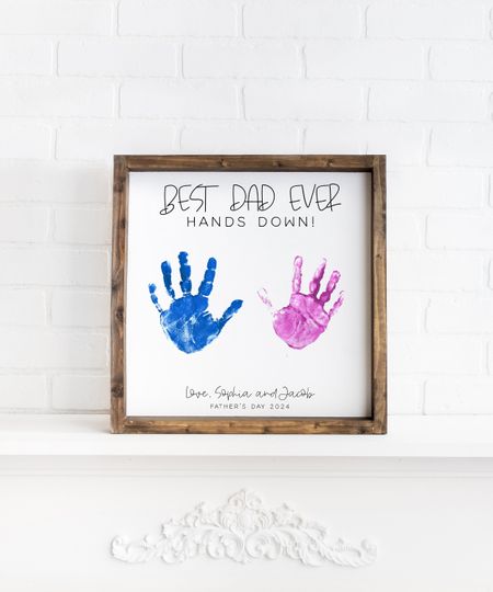 DIY handprint sign, Personalized gift from kids, Best dad ever hands down sign, DIY fathers day sign, Custom fathers day gift from kids