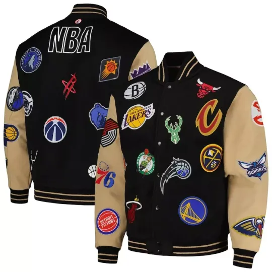 Nba Fisll All Logo Aviator Wool Jacket, Gift For Fan