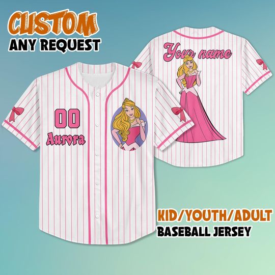 Personalized Disney Aurora Princess Baseball Jersey, Custom Disney Aurora Princess Jersey Shirt, Disneyland Baseball Team Outfit