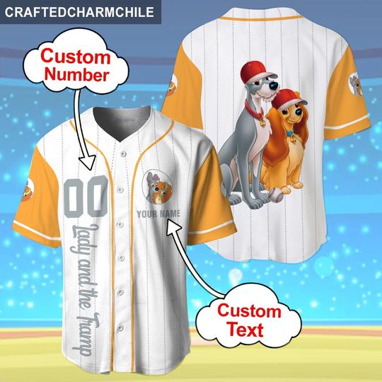 Personalized Dlsney Lady The Tramp Baseball Striped, Disneyland Matching Unisex Baseball Jersey, Dlsney Dogs Jersey for Kid & Youth
