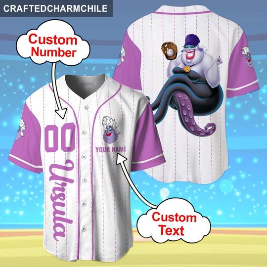 Personalized Dlsney Ursula Baseball Striped, Disneyland Matching Unisex Baseball Jersey, Ursula Baseball Jersey for Kid & Youth