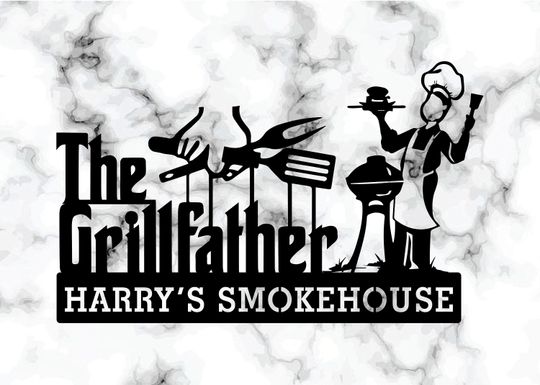 Custom GrillFather sign, Personalized BBQ Name Sign, Smokehouse Metal Sign, Barbecue Metal Sign, Patio Metal Sign, BBQ Decor,Gifts