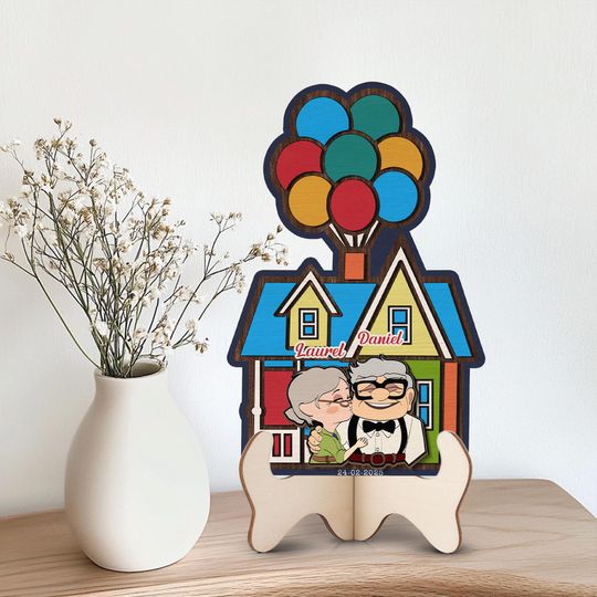 Personalized Couple Wooden Sign, Up House Decor, Up Inspired Carl and Ellie Keepsake, Balloon House, Perfect Home Decor, Anniversary Gift