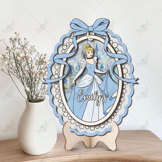 Personalized Princess Cinde Magical Castle Bow Wooden Sign, Disney Princess Coquette Bow Sign, Cinde Decor, Girls Gifts