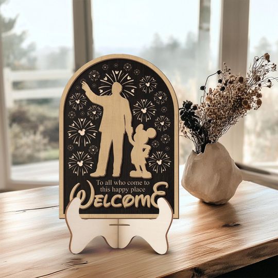 Walt & Mickey Welcome Wood Sign, Classic Disney Decor, Disney Home Decor, Disney Wood Sign, Walt Quote Decor, Disney Welcome Sign