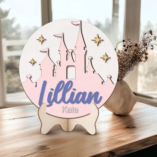 Personalized Princess Name Wood Sign, Disney Castle Sign Custom Name, Girls Room Decor, Kids Name Sign