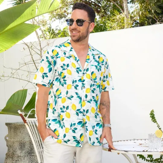 Men’s Hawaiian shirt, citrus print, lemon shirt, tropical shirt, summer outfit