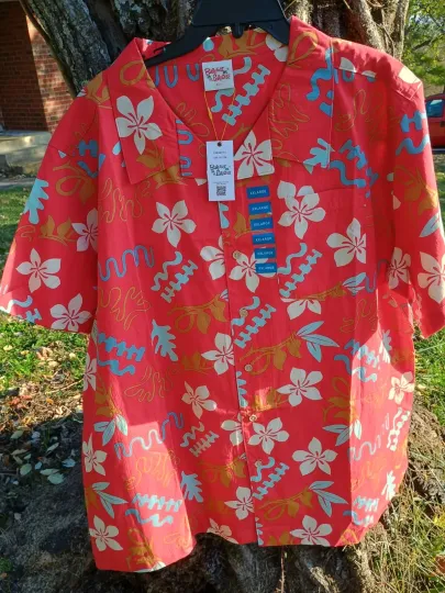 Barefoot In Paradise Shirt Mens 2XL Red Floral Beach Camp Hawaiian New