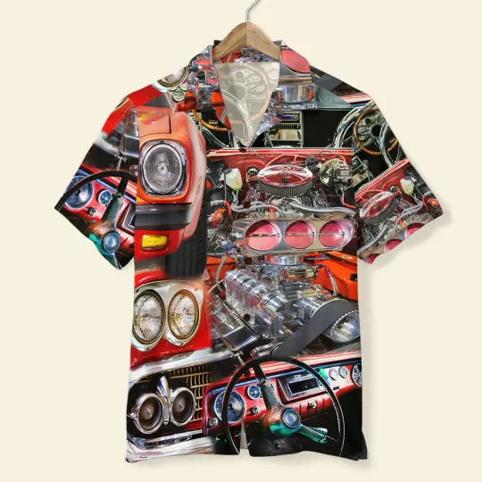 Muscle Car Hawaiian Shirt - Car Engine Pattern
