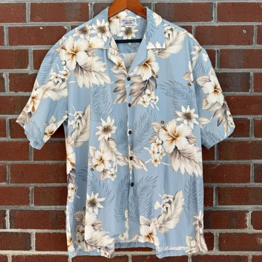 Pacific Legend Shirt Mens Medium Floral Short Sleeve Button Up Aloha Blue 2XL
