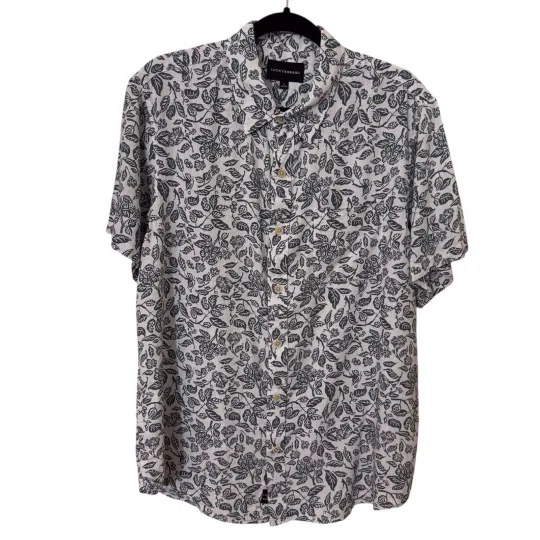 Lucky Brand Mens Size Large Linen Rayon Vacation Leaf Print Button Up Shirt