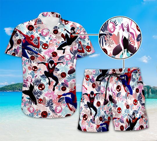 Spider-Man Across the Spider-Verse Hawaii Shirt, Gwen Stacy Hawaii Shirt, Superhero Shirt, Summer Button Up Hawaiian, Miles Morales Shirt