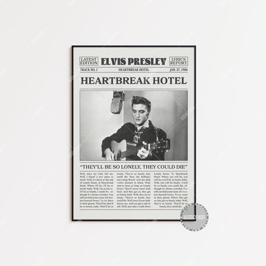 Elvis Presley Retro Newspaper Print, Heartbreak Hotel Poster, Heartbreak Hotel Print, Elvis Presley Poster, Elvis' Golden Records Poster
