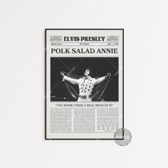 Elvis Presley Retro Newspaper Print, Polk Salad Annie Poster, Polk Salad Annie Print, Elvis Presley Poster, Elvis' Golden Records Poster LC3