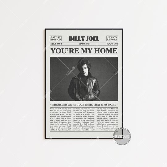 Billy Joel Retro Newspaper Print, Youre My Home Poster, Youre My Home Lyrics Print, Billy Joel Poster, The Stranger Poster