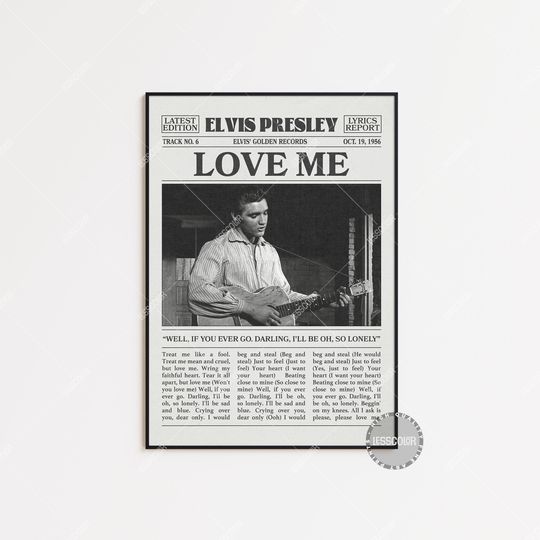 Elvis Presley Retro Newspaper Print, Love Me Poster, Love Me Print, Elvis Presley Poster, Elvis' Golden Records Poster