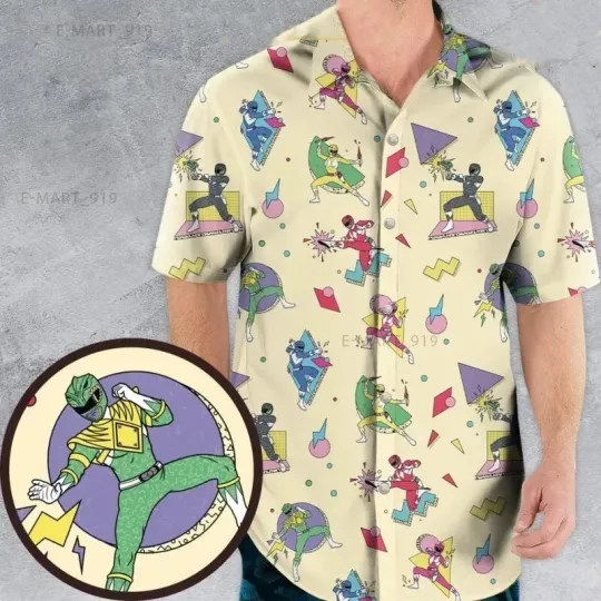 Mighty  Power Rangers Hawaiian Shirt, button down unisex adults S-5XL