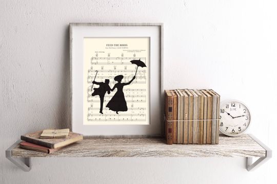 Mary Poppins and Bert Feed the Birds Sheet Music Art Print