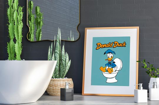 Donal Duck on Toilet Bathroom Art Print - Disney Bathroom Wall Decor - Cute Bathroom Art - Donald Duck Bathroom Wall Art - Kids Bathroom Art