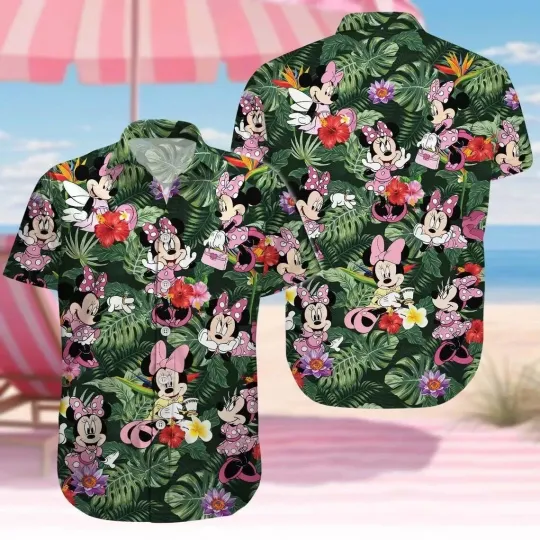 Minnie Mouse Hawaiian Shirt Button Down Unisex Adults Outfit Full Size S-5XL