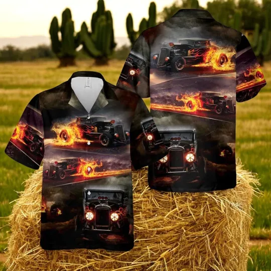 Discover Hot Rod Fire Full Print Hawaiian Shirt