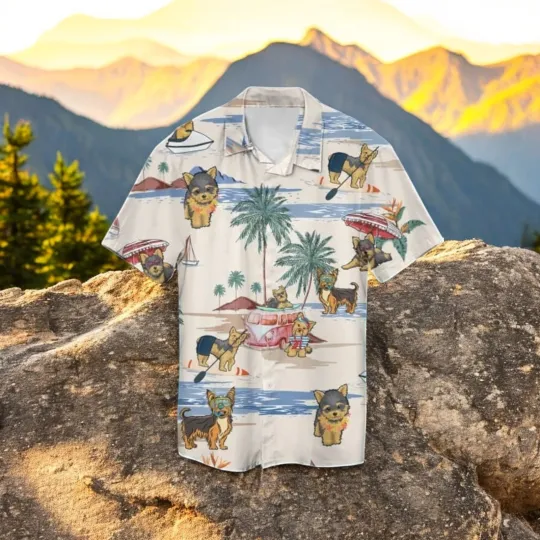 Yorkie Summer Beach Hawaiian Shirt   Limited Edition