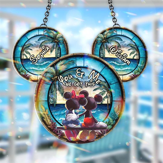 You & Me We Got This Personalized Mouse Couple Acrylic Suncatcher Window Hanging Ornament Beach Sunset Decor Gift For Couples Or Lovers