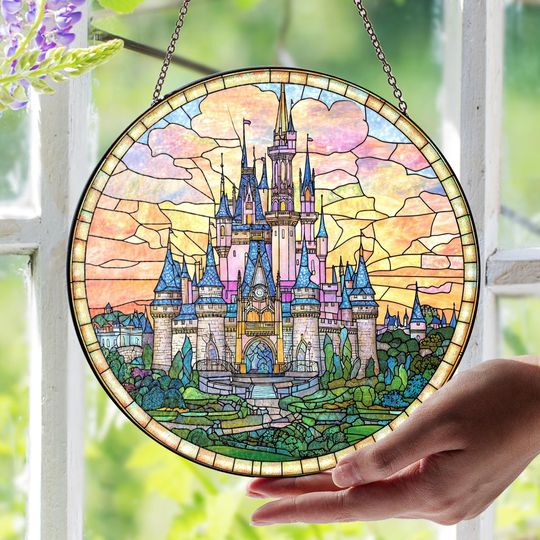 Disney Castle Glass Suncatcher, Magic Kingdom Suncatcher, Disneyland Window Gifts Suncatcher,Vintage Disney Trip Glass Suncatcher Decor Gift